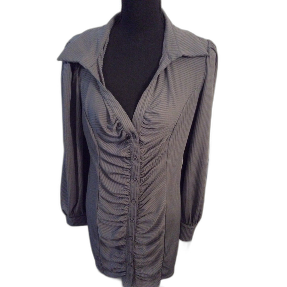 Kittenish Plus size XXL Front Button Ruche Dark Gray Mini Dress JJD